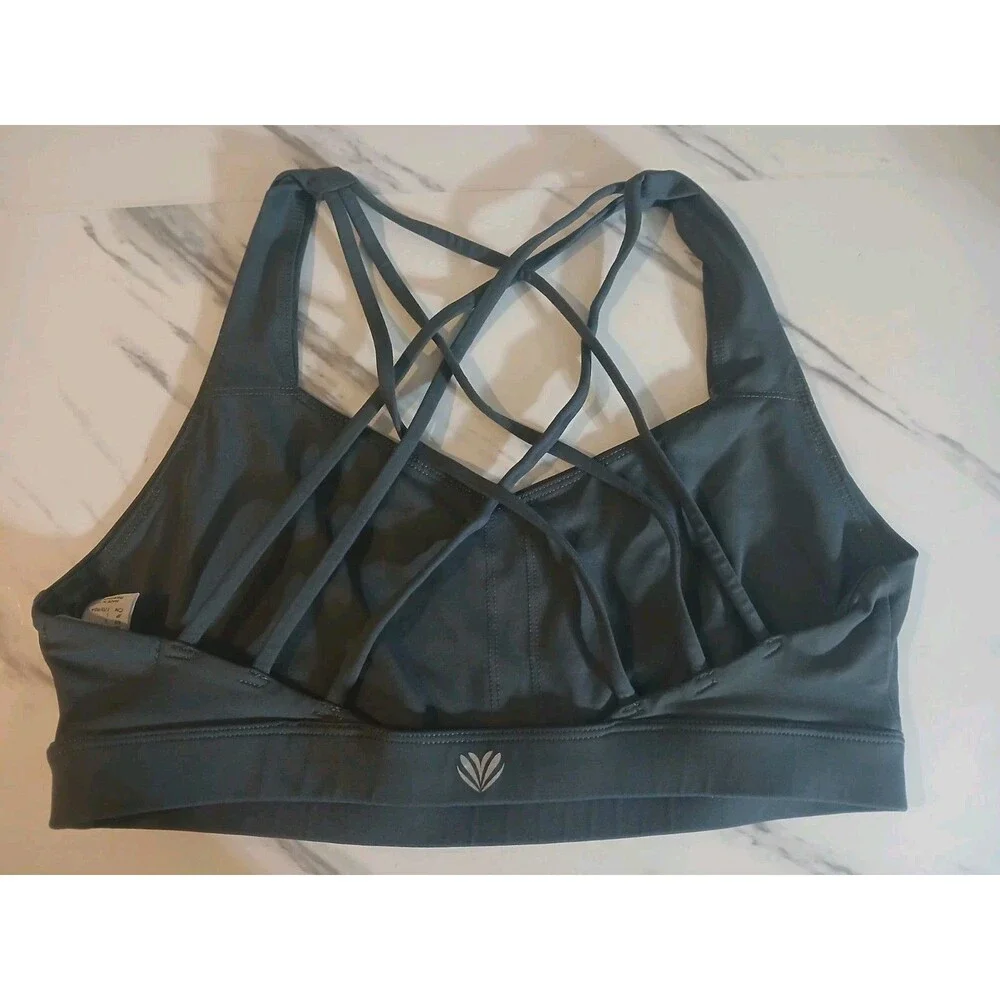 Forever 21 Women’s Gray Criss Cross Strappy Back  Sports Bra Size Large - Picture 2 of 3